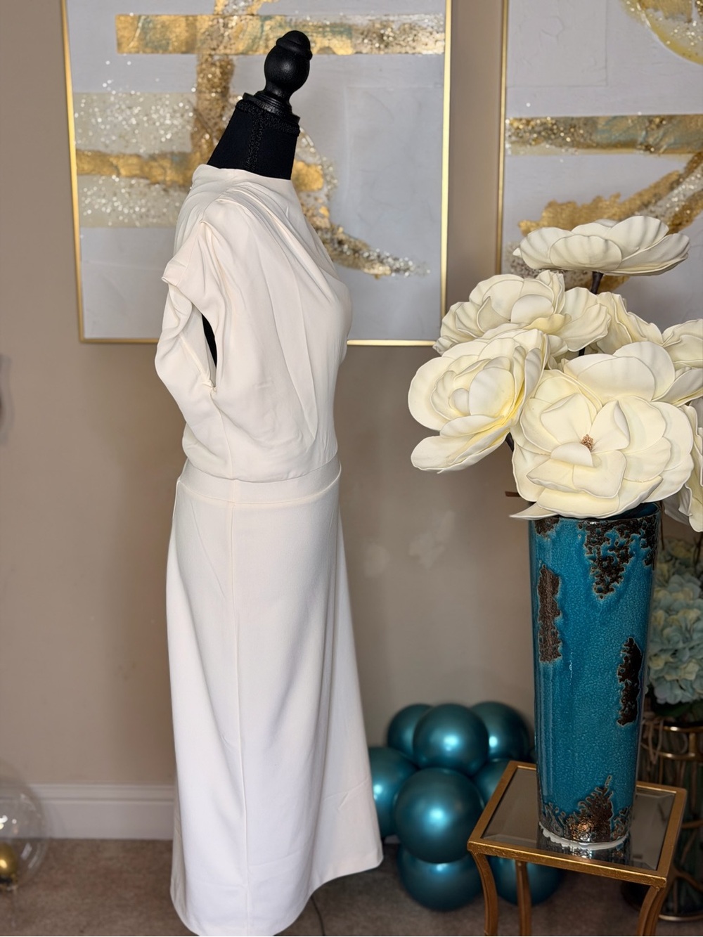Express Cream Draped Midi Dress - Picture 4 of 5